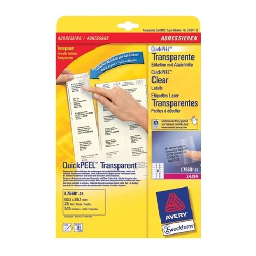 ETYKIETY PRZEZROCZYSTE DO DRUKAREK LASEROWYCH AVERY ZWECKFORM