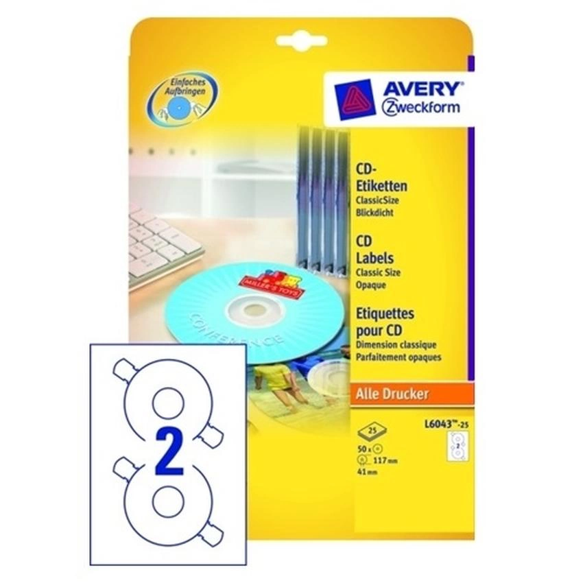 ETYKIETY NA NOŚNIKI DANYCH AVERY ZWECKFORM - CLASSICSIZE NA PŁYTY CD