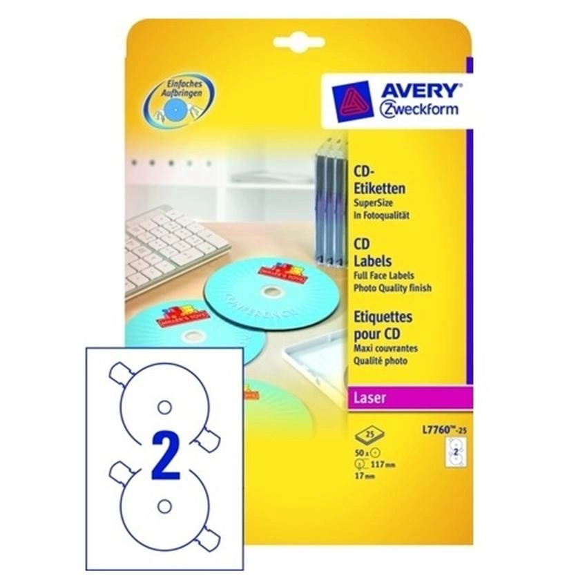 ETYKIETY NA NOŚNIKI DANYCH AVERY ZWECKFORM - SUPERSIZE NA PŁYTY CD