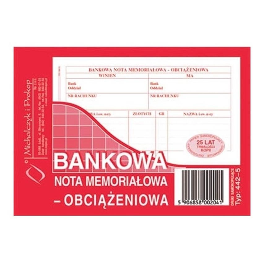 BANKOWA NOTA MEMORIAŁOWA - OBCIĄŻĘNIOWA 442-5