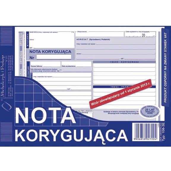 NOTA KORYGUJĄCA 108-3E