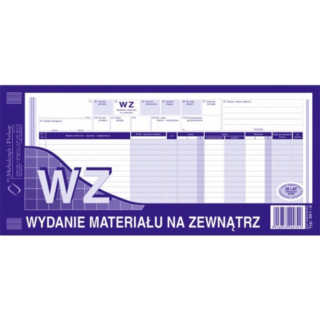 WZ - WYDANIE MATERIAŁU NA ZEWNĄTRZ 361-2