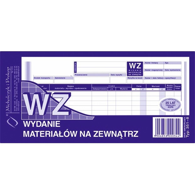 WZ - WYDANIE MATERIAŁÓW NA ZEWNĄTRZ 351-8