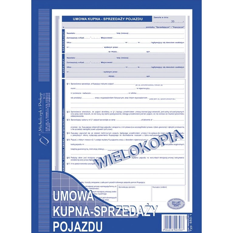 UMOWA KUPNA - SPRZEDAŻY POJAZDU 650-1