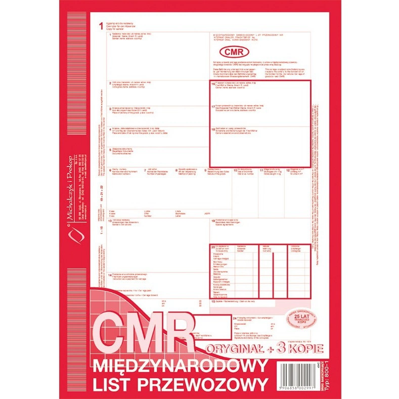 CMR - MIĘDZYNARODOWY LIST PRZEWOZOWY 800-2