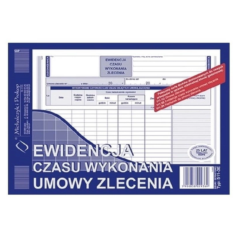 EWIDENCJA CZASU WYKONANIA UMOWY ZLECENIA 511-3E