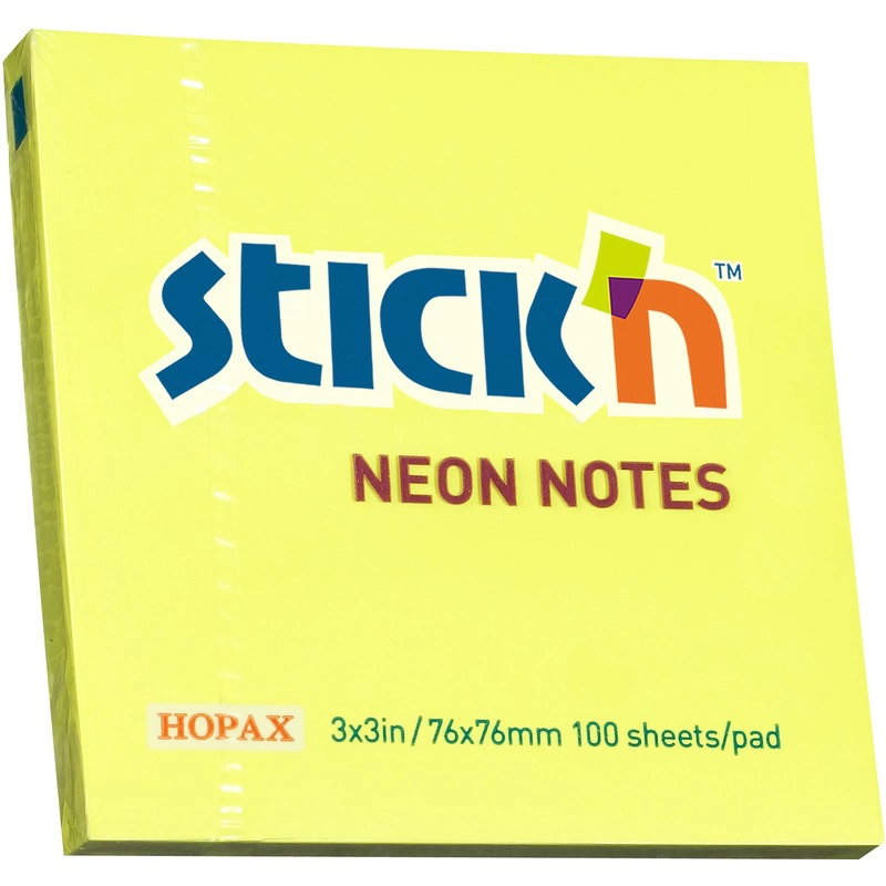 KARTECZKI STICKN 76 X 76 MM NEONOWE KOLORY (100)  ŻÓŁTY